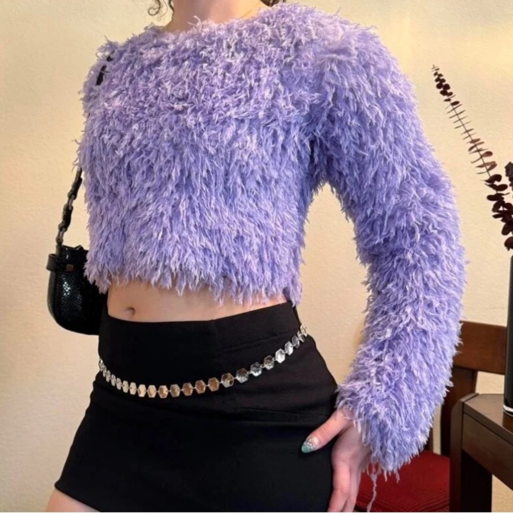 Zara Purple Fuzzy Crop Top